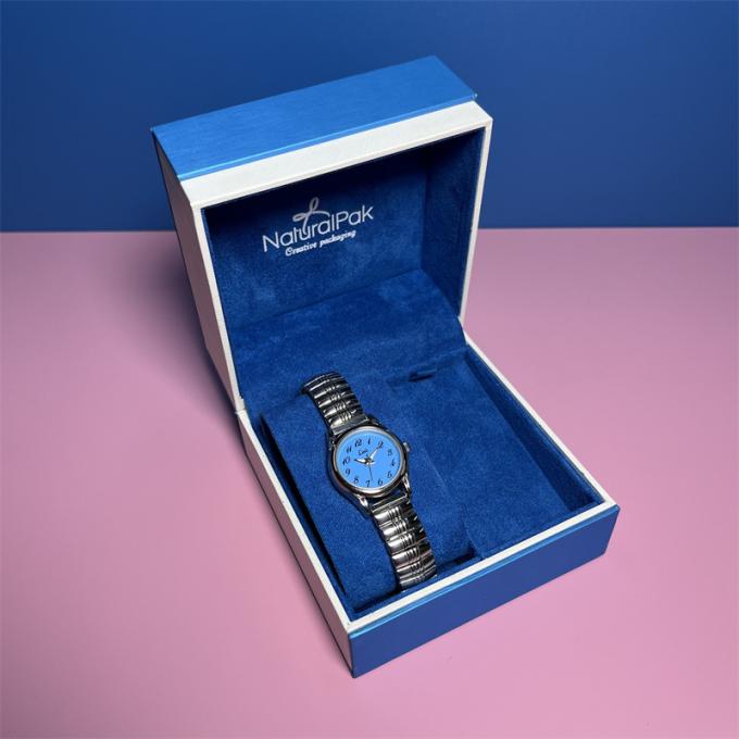 Caja de empaquetado Ring Earring Pendant Necklace del reloj de encargo directo de Logo Blue Color Luxury Plastic de la fábrica