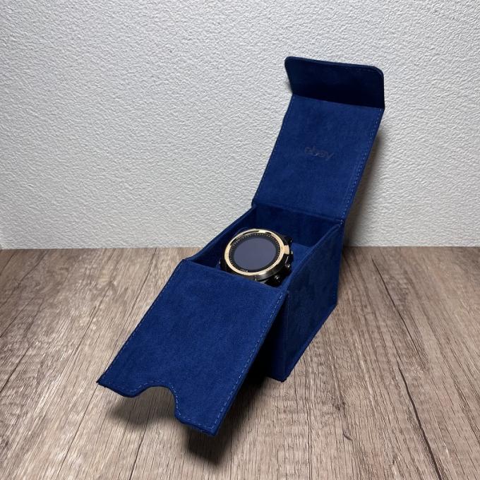 Exhibición de lujo del reloj del ante azul especial 4
