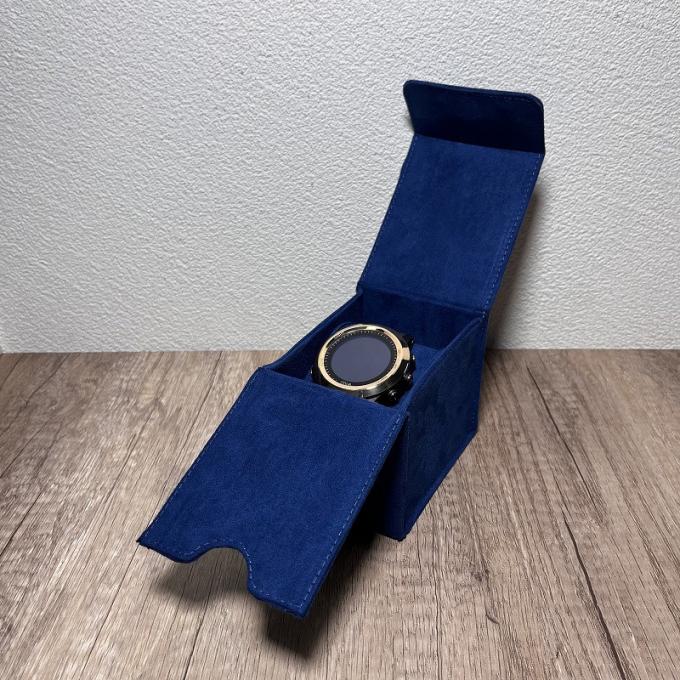 Exhibición de lujo del reloj del ante azul especial 5