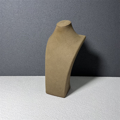 Busto medio del maniquí de la joyería del soporte del tenedor del collar de la microfibra del terciopelo de Brown pequeño