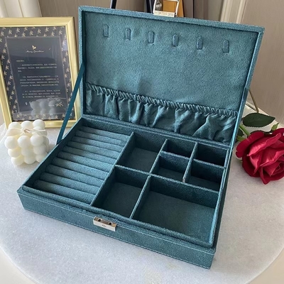 La caja de lujo de la joyería del viaje del ante azul de Morandi modificó al organizador de la joyería para requisitos particulares del viaje del tamaño