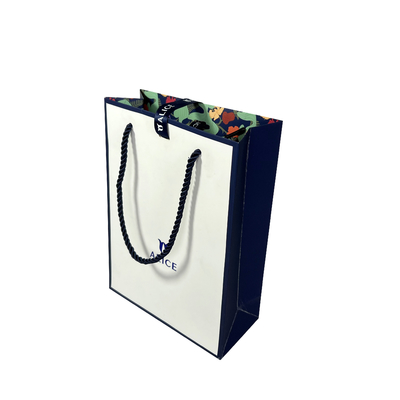 Bolso de papel modificado para requisitos particulares del regalo de Logo White Blue Jewellery Handbags para las compras