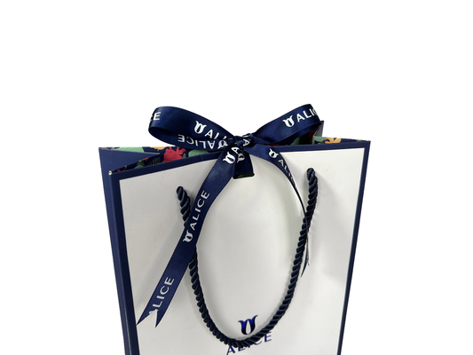 Bolso de papel modificado para requisitos particulares del regalo de Logo White Blue Jewellery Handbags para las compras