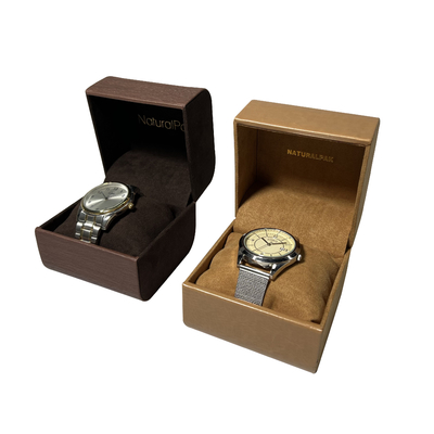 Las cajas de empaquetado de la textura del reloj de madera de la piel sintética miran la caja de regalo de la correa
