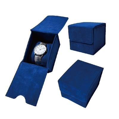 Exhibición de lujo del reloj del ante azul especial