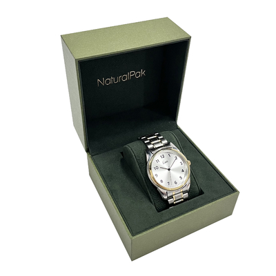 Caja de embalaje de reloj de lujo de terciopelo con marco dorado