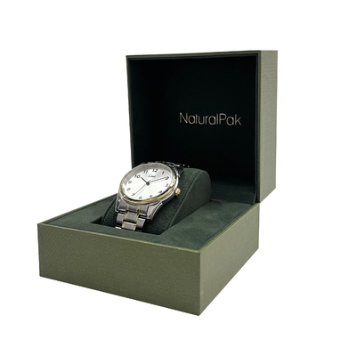 Caja de embalaje de reloj de lujo de terciopelo con marco dorado