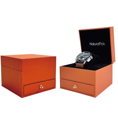 Cajas de empaquetado de reloj de pulsera de lujo con cajón / botón dorado
