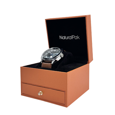 Cajas de empaquetado de reloj de pulsera de lujo con cajón / botón dorado