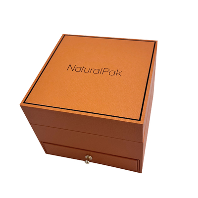 Cajas de empaquetado de reloj de pulsera de lujo con cajón / botón dorado