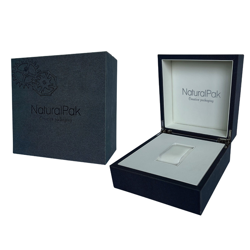 La caja de empaquetado del reloj de madera poner crema de la PU grabó en relieve a Logo Watch Box For Men